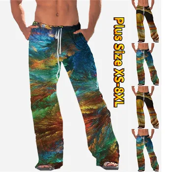 Мъжки прави панталони с градиентным окраската, цветен принт, casual стил за пътуване XS-8XL