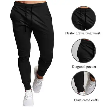 Мъжки спортни панталони за джогинг, за бодибилдинг, за фитнес зала, дебнещ ежедневни панталони с джоб