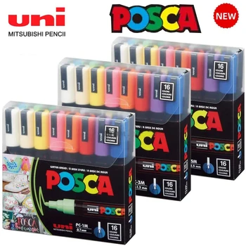Нов Uni Posca PC-5M 1M 3M 16C Набор от Маркери за Рисуване, Графити, Акрилна Живопис, Комплект Дръжки За Рисунка, Плакат, Художествена Дръжка, Подарък За Рожден Ден За Деца