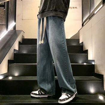 Нови ретро мода удобни ежедневни панталони с прав штанинами в стил хип-хоп, класически мъжки чифт дънки в стил харадзюку, панталони 3XL