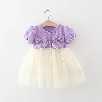 Ново лятно сладка принцеса рокля с перли за момичета, детски дрехи от тюл, детски рожден ден, модни детски дрехи, хит на продажбите