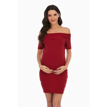 Ново модно рокля за бременни жени, обикновена рокля с къс ръкав за бременни жени, отлична рокля