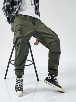 Панталони-карго в японски стил, мъжки ежедневни панталони оверсайз, градинска дрехи, черни панталони за джогинг, летни панталони в стил харадзюку в стил хип-хоп с големи джобове
