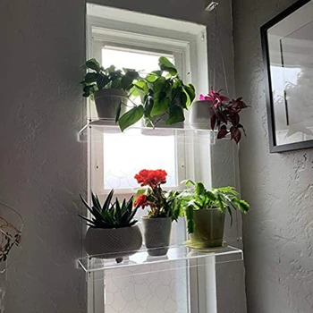 Прозрачни акрилни рафтове за растенията на прозорец, 2/3 слой прозрачна окачен плаваща стенни рафтове, стойка за саксиите, поставка за саксии, декори