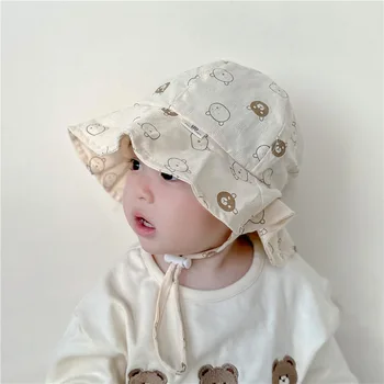 Пролет есен детски кофа шапка печат мек памук за момичета за момчета случайни открит UV-защита на шапки лято за новородени деца Рибар