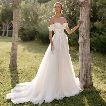 Прости секси сватбена рокля с отворен гръб, елегантни дантелени апликации, класически халат за младоженци, бална рокля за младоженци