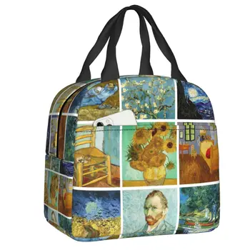 Работа на Винсент Ван Гог, изолирани чанти за обяд за жени, художествена картина, преносим охладител, училищната кутия за Bento