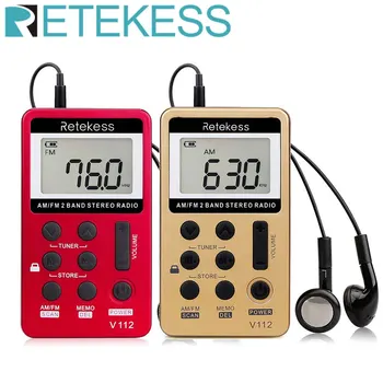 Радио Retekess V112, мини Джобен радиоприемник, Преносими радиостанции AM FM, слушалки с възможност за зареждане по време на сън, за да Walkman Go Hiking