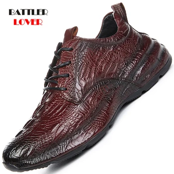 Реколта ежедневни обувки от естествена кожа за мъже, официалната обувки от крокодилска кожа, бизнес и сватбени лоферы, мъжка мода офис обувки