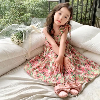 Рокля за момиче рокля с цветя модел за момичета, лятна бебешка рокля, Ежедневни стилни детски дрехи