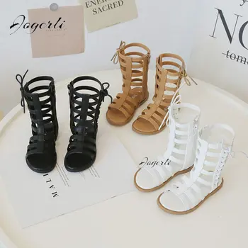 Сандали за момичета; Нова мода обувки на принцесата за малки деца; летни ученически детски стръмни обувки в римски стил с отворени пръсти