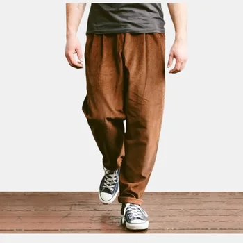 Свободни обикновена вельветовые панталони, есенни мъжки зреещи 2023, ежедневни мъжки градинска облекло от памук, с широки штанинами, размери S-xxl