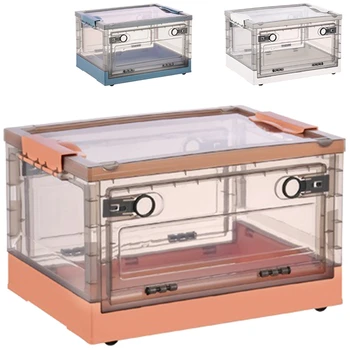 Сгъваеми кутии за съхранение С двойни странични врати, Прозрачни Кутии за съхранение с капак, Кутия за организиране на колела
