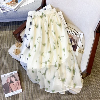 Скъпа плиссированная пола с цветен модел за дамски дрехи 2023, пролет-лято, елегантни поли от прежди трапецовидна форма, с висока талия, AC359