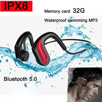 Слушалки с отворен Ухо, Безжична Костната Проводимост IPX8, Водоустойчива, Защитена От Пот Слушалки За Плуване, Bluetooth 5.1, Микрофон, MP3, Вграден SD 32G