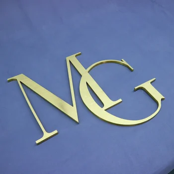 Стенен букви с метално лого на поръчка, надпис със златни метални букви