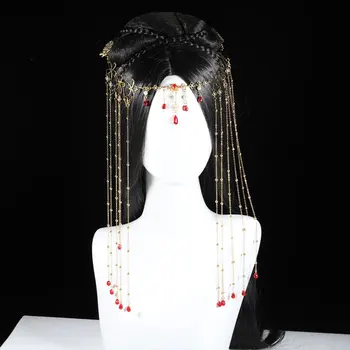 Темпераментное подвесное ухото, алуминиеви верига в древен стил, Аксесоари за коса, завеси с пискюли, украса за лицето, шапки Hanfu