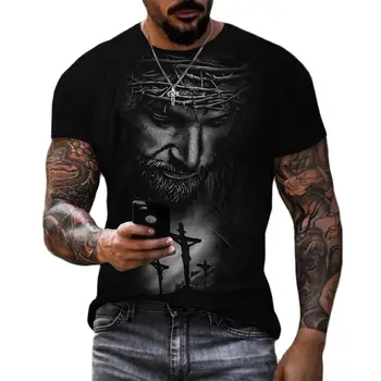 Тениски с 3D принтом на Исус Христос За Мъже И Жени, Лятна Мода Ежедневни Готина Тениска с къс ръкав в стил Харадзюку, Градинска Облекло Оверсайз, Върхове 6XL