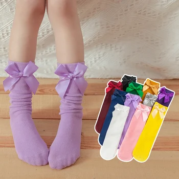 Чорапи до коляното за Новородени момичета, чорап Принцеса свързани с лък, пролетно-есенния период, памук чорап принцеси за момичета