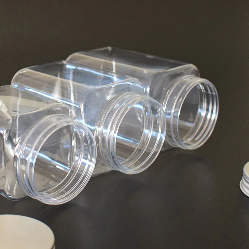 1 бр. PET пластмасови квадратна прозрачен буркан С капак, Кутия за съхранение на 