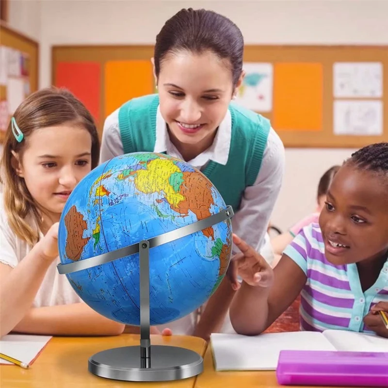 13-Инчов глобус на света със стойка, се 720 ° във всички посоки, за украса на работния плот, карта на света, за училище, офис