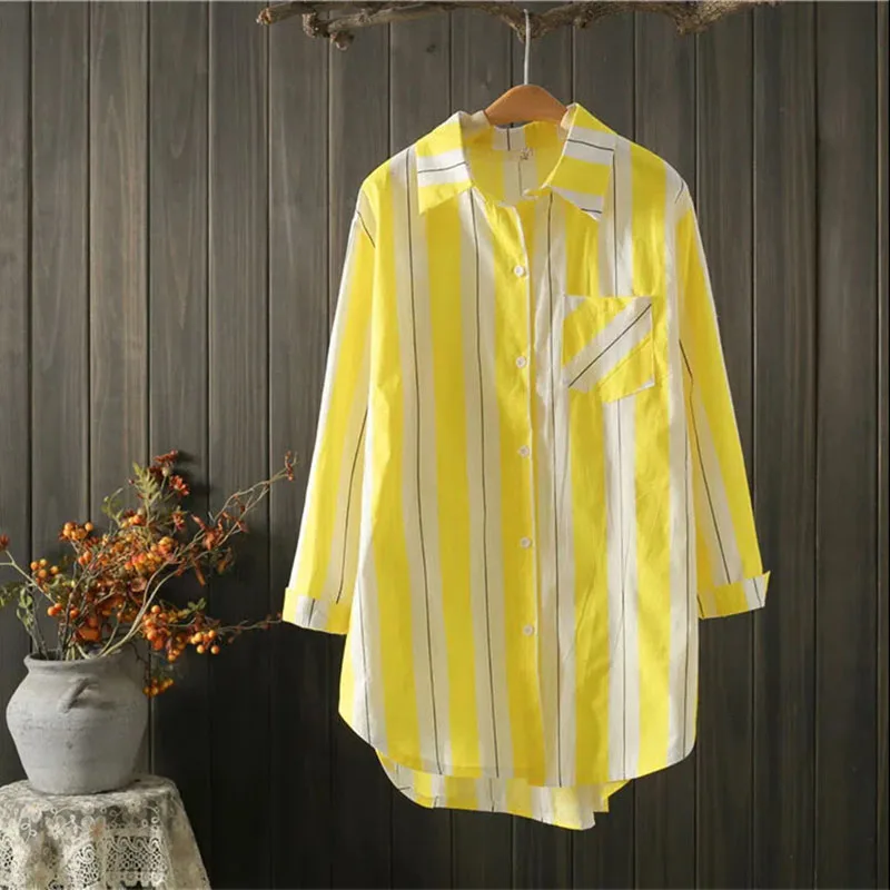 2023 Риза със средна дължина на ивици, потници, бельо слънцезащитно финото палто, Модерна блуза с дълъг ръкав и джоб, однобортная яке, връхни дрехи