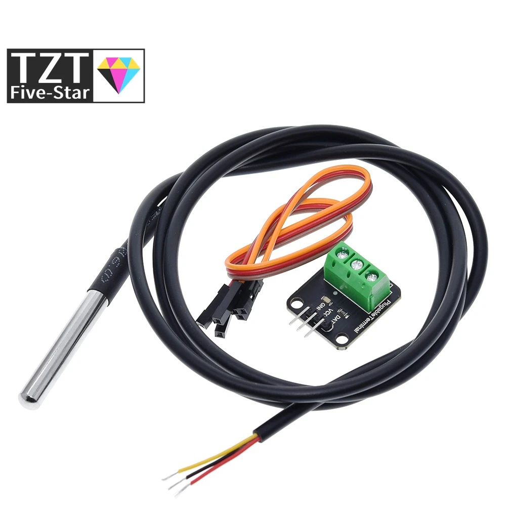 DS18B20 Комплект модул сензор за температура Водоустойчив 100 см.) на цифров кабел на сензора е от неръждаема стомана, клеммный адаптер за Arduino