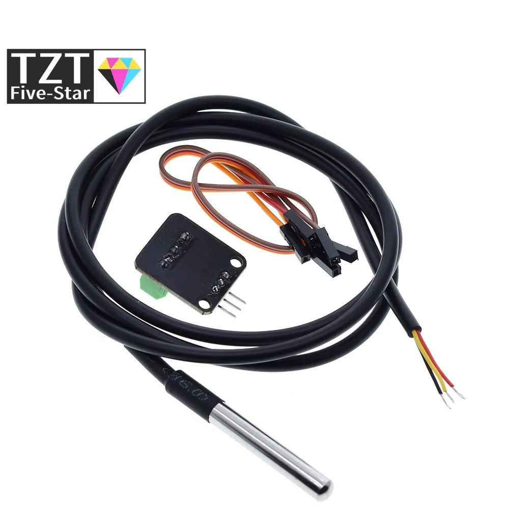 DS18B20 Комплект модул сензор за температура Водоустойчив 100 см.) на цифров кабел на сензора е от неръждаема стомана, клеммный адаптер за Arduino
