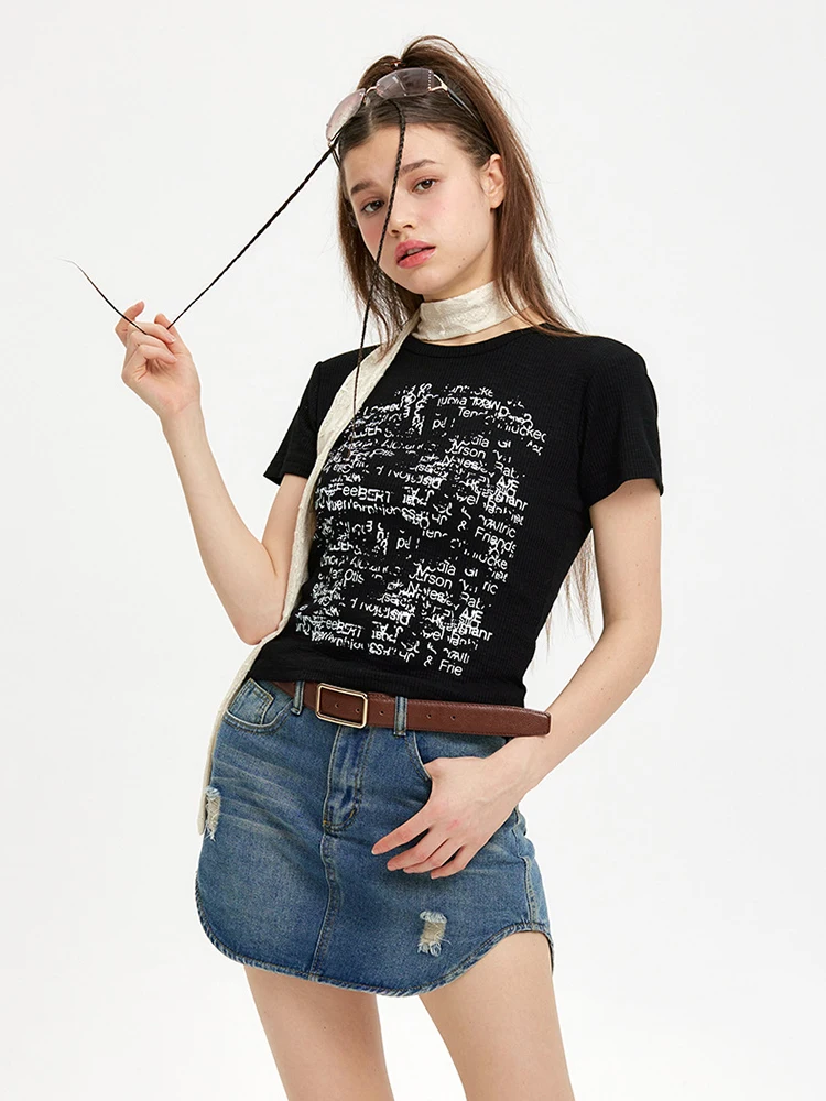 GCAROL/пролетно-лятна дамска тениска с надпис и цветен модел, памучни, смес, стрейчевые тънки ежедневни класически тениски, просто Къс топ от Джърси
