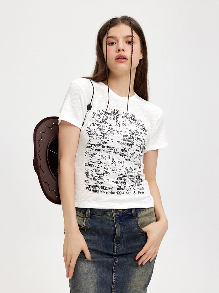 GCAROL/пролетно-лятна дамска тениска с надпис и цветен модел, памучни, смес, стрейчевые тънки ежедневни класически тениски, просто Къс топ от Джърси