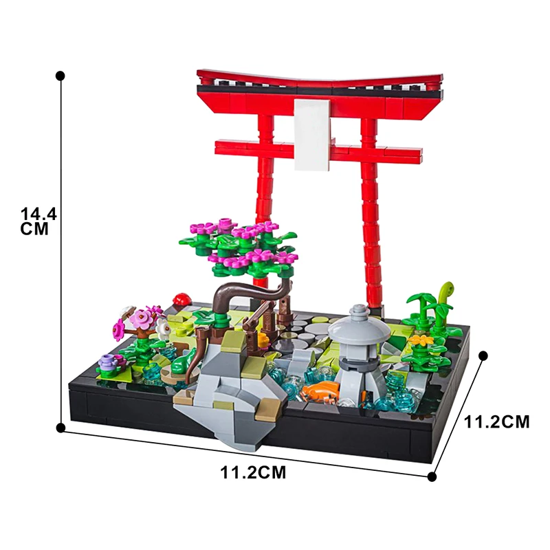 Gobricks MOC Мини Японска градина, Градски уличен градивен елемент на Вила, Градина Модел САМ Събрание Развиване на тухли Детски играчки