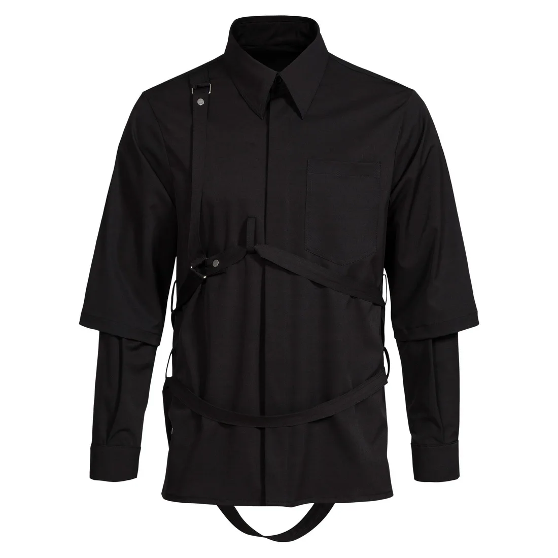 Happyjeffery Мъжки тъмно хладно фалшива риза-двойка, мъжки ризи с дълъг ръкав, градинска дрехи, мъжки дизайнерски плат LS30