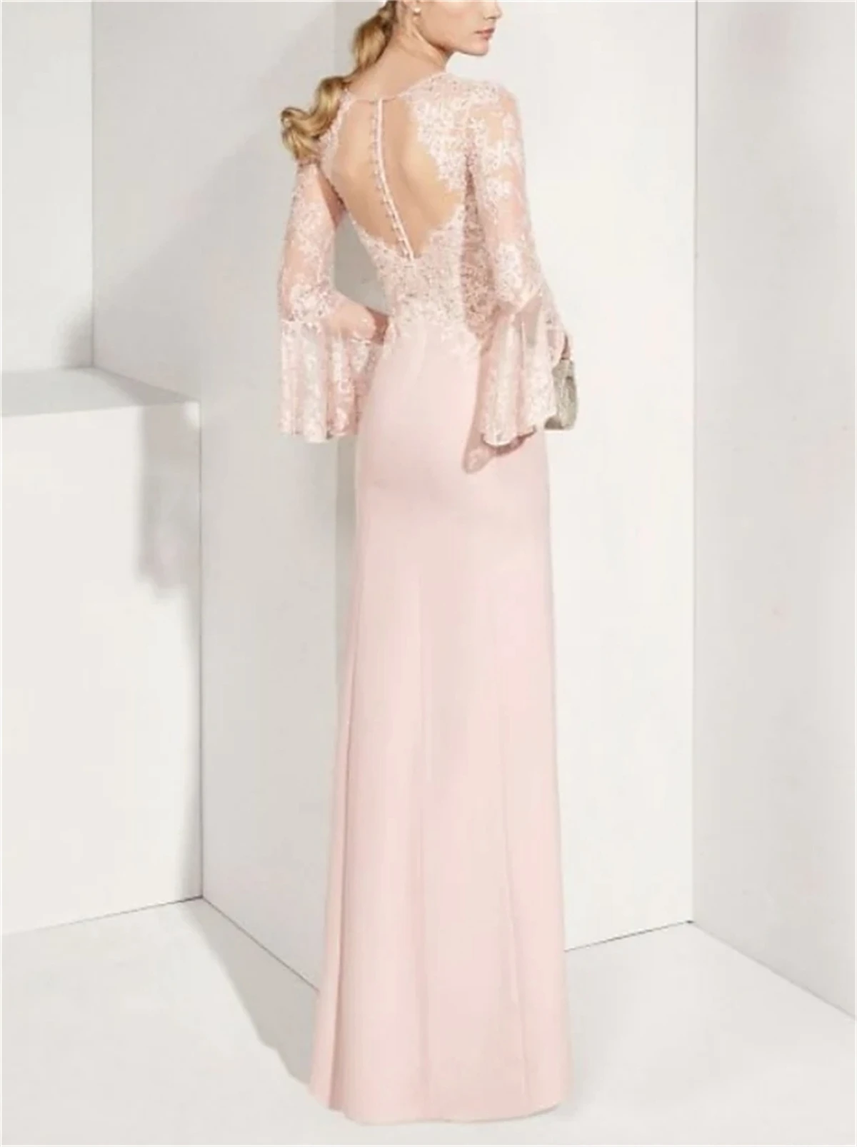 Дамска рокля С 3/4 ръкави И Дълбоко V-образно деколте, Прозрачни Дамски Рокли в Пълен Ръст От Розова дантела И шифон На Партита И Сватби