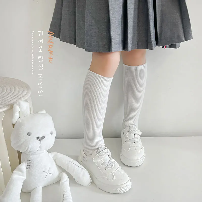 Детски обикновена плетени чорапи с ярки цветове, лято-пролет, памучни, тънки дълги чорапи до коляното в корейски стил 