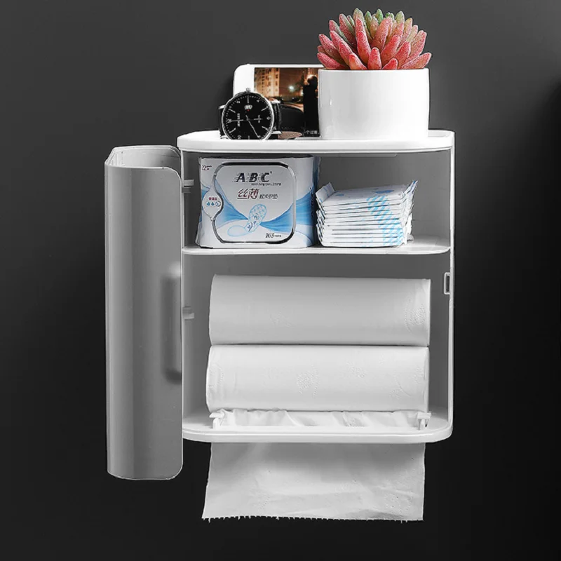 Държач за тоалетна хартия, Кутия за салфетки с Голям капацитет, Мултифункционален Рафтове за съхранение на тоалетни кърпички, хартиени кърпи за ръце, Кухненски кутия за съхранение в банята