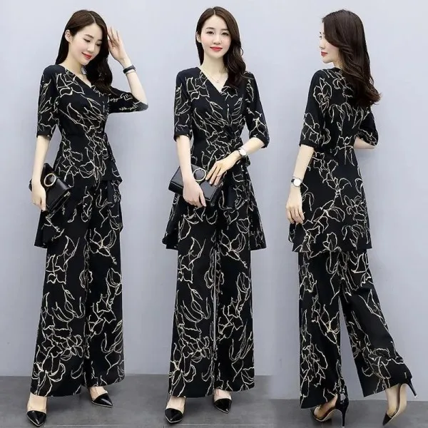Комплект от корейската версия широки панталони с драпировкой и висока талия, новите модни панталони оверсайз в западен стил от Goddess Xia Fan