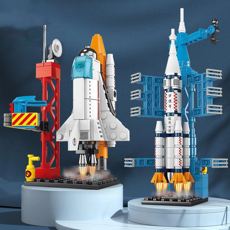 Космически строителни блокове от серията Space с фини частици, детска образователна събрана модел самолет, играчка блокове за бижута