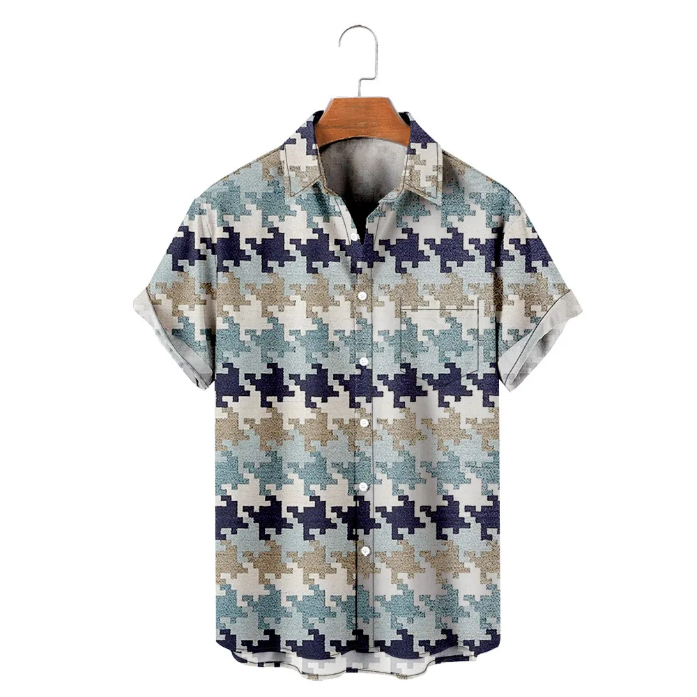 Летни модни мъжки хавайски ризи с къс ръкав и принтом под формата на Хаундстута, ежедневни плажна риза Алоха