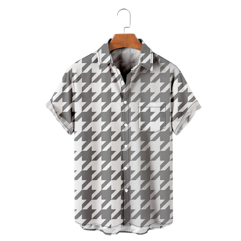 Летни модни мъжки хавайски ризи с къс ръкав и принтом под формата на Хаундстута, ежедневни плажна риза Алоха