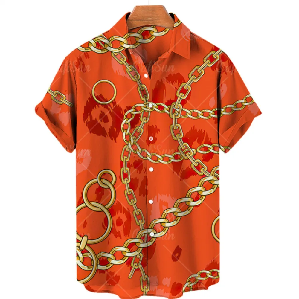Мъжка риза с 3D принтом, Готин, Модерен, Ежедневни, Безплатно, Намаляване, Топ Оверсайз с къси ръкави и шарките на веригата, Унисекс в хавайски стил