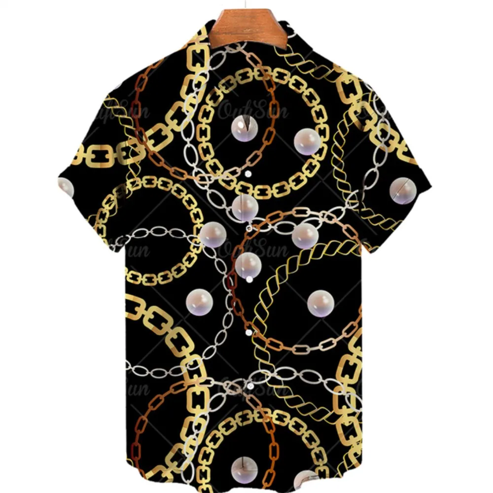 Мъжка риза с 3D принтом, Готин, Модерен, Ежедневни, Безплатно, Намаляване, Топ Оверсайз с къси ръкави и шарките на веригата, Унисекс в хавайски стил