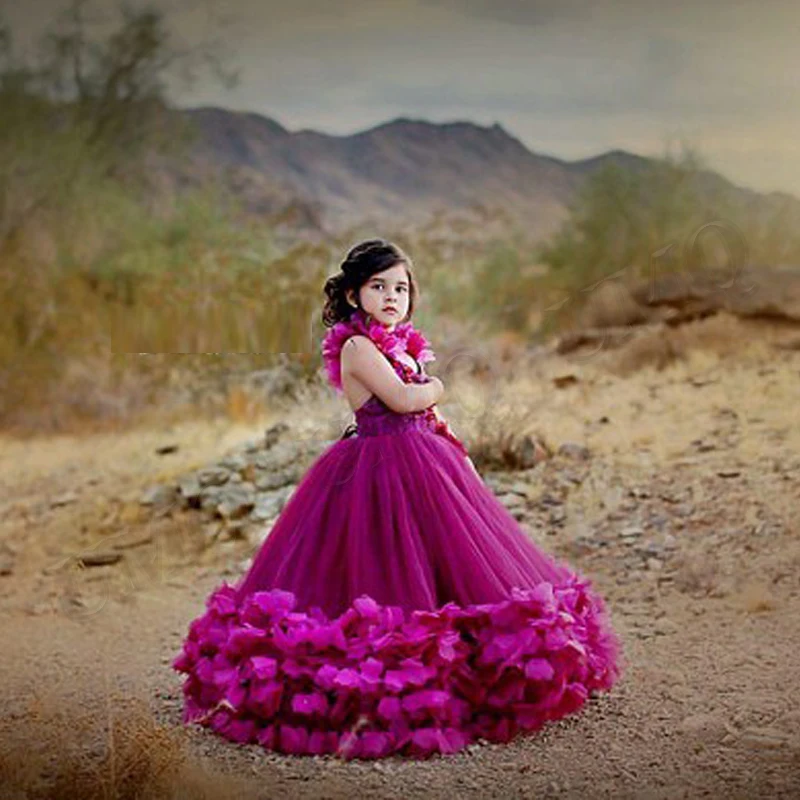 Нежни лилави бални рокли за малки момичета с цветя модел, тюлевые костюми за рожден ден, сватбена модна рокля на едро, Директен доставка по поръчка