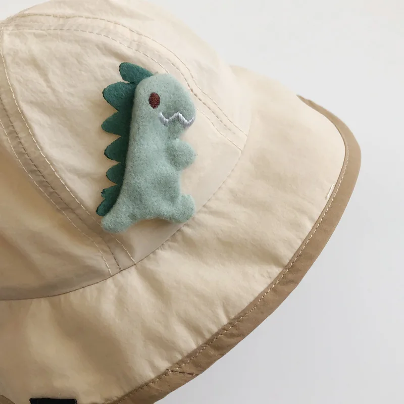 Однотонная детска шапка рибар с анимационни динозавром, куполообразная шапка за момичета и момчета, пролетно-лятна детска панама от слънцето