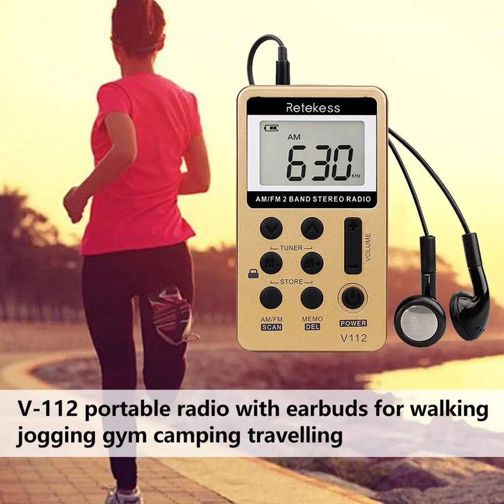 Радио Retekess V112, мини Джобен радиоприемник, Преносими радиостанции AM FM, слушалки с възможност за зареждане по време на сън, за да Walkman Go Hiking