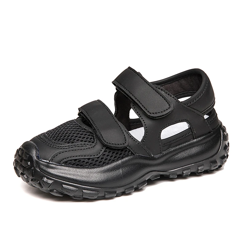 Спортни сандали за момичета; новост 2023 г.; лятна однотонная универсална детска ежедневни обувки; Дишащи обувки на куки и панти; черни училищни обувки за момчета;