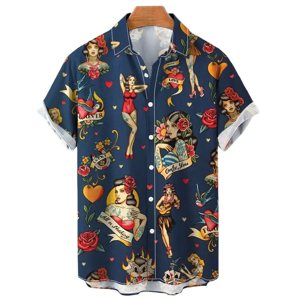 Хавайски Ризи За Мъже С Принтом Русалка, Плаж Блузи с Къс Ръкав, Блуза, 2023, Нова Риза Оверсайз, Мъжки Дизайнерски Дрехи с Високо Качество