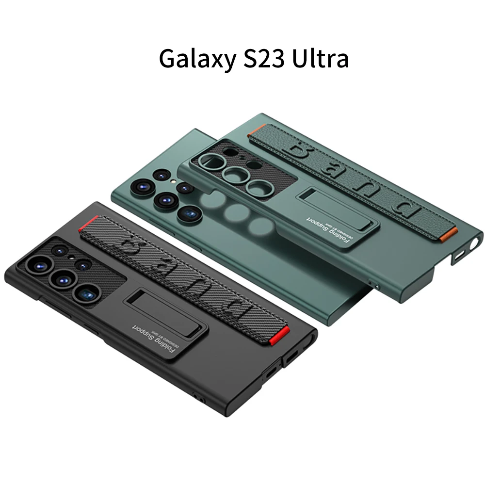 за Samsung Galaxy S23 Ultra S23 + калъф-гривна, поставка, скоба, матиран тънък калъф за Galaxy S23 Ultra Plus, стойка, държач капак